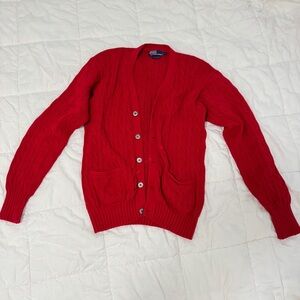 Polo by Ralph Lauren red color cable knit cardigan in size small. 100% cotton